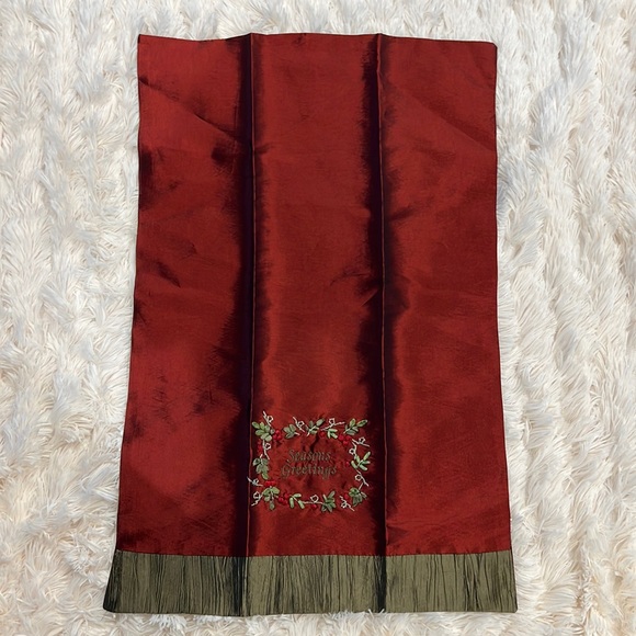 Holiday Satin Decorations - Burgundy and Olive Green Set of 2 - Picture 3 of 6